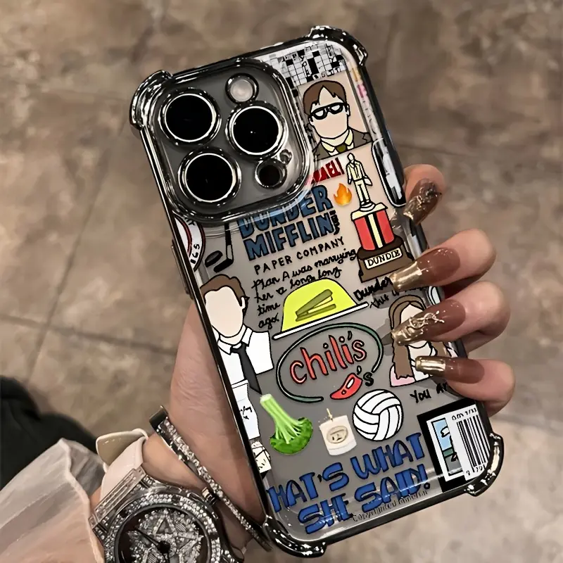 The Office TV Show Cartoon Graffiti TPU Soft Case - Protective, Shockproof, Anti-Drop, Transparent Cellphone Cover for iPhone 17,16,15,14,13,12,11 Pro Max,X,XR,XS Max,8,7 Plus, Tpu Plastic