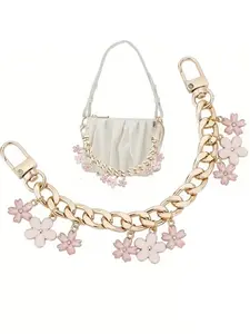 Replacement Chain Straps for Purses, Measuring 7.9 Inches, Featuring an Enamel Flower Charm. These Decorative Bag Chains Are Golden And Can Be Used As Handle Extenders for Handbags, Wallets, And Crossbody Shoulder Bags