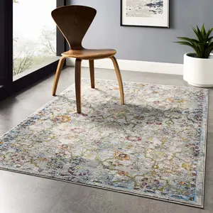 Modway Success Manuka Distressed Vintage Floral Lattice 4x6 Area Rug in Multicolored
