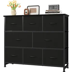 8 Drawer Dresser for Bedroom, Fabric Black Dresser with Large Storage Drawer Unit for Entryway, Chest of Drawers for Living Room
