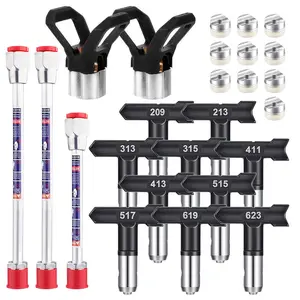 15-Piece Airless Paint Spray Gun Set - 10 Reversible Tips and Seats + 3 Extension Poles + 2 Tip Housings, Accessories for Airless Paint Sprayers for Painting Paint, Latex, Coatings