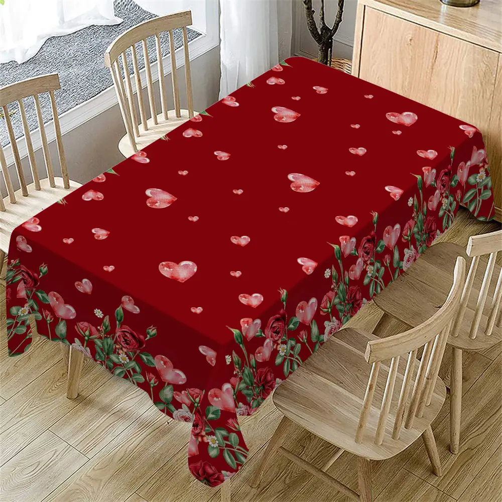 Rectangular Valentine's Day Tablecloth, Rose Floral Heart Pattern, Romantic Dinner Decor, Anniversary Decoration, Best Valentine's Gift, Picnic Table Cover