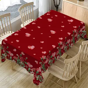 Rectangular Valentine's Day Tablecloth, Rose Floral Heart Pattern, Romantic Dinner Decor, Anniversary Decoration, Best Valentine's Gift, Picnic Table Cover