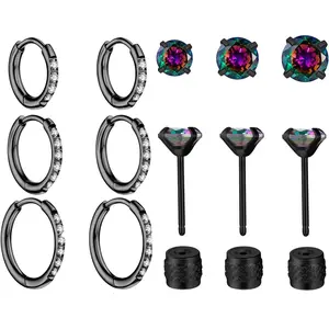 3 Pairs Hoop Earrings,Cartilage Hoop Earring Cubic Zirconia Cuff Surgical Stainless Steel Earrings