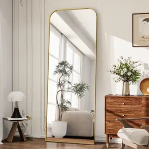 YVANLA 26"x71" Top Rounded Corner Full Length Floor Mirror with Aluminum Alloy Frame