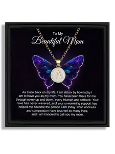 Mother's Day Christmas Birthday Party Anniversary Gift For My Beautiful Mom | 26 Letters A-Z Initial Necklace (O Chain) | With Heartfelt Message Card & Gift Box | Stylish Minimalist Pendant
