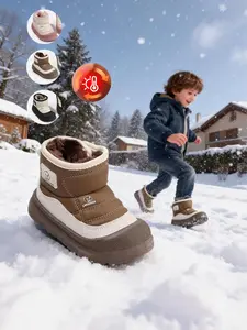 Kids' Fleece Lined Snow Boots, Simple Practical Style, Adjustable Velcro Closure, Anti-Slip Rubber Sole, Winter Outdoor Play & Daily Wear, Soft Toe Boots, Children