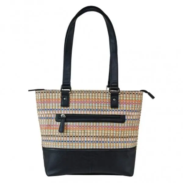 Woven Tote Bag Purse Messenger Hand Bag Black Medium Size Conceal Carry Pocket Includes Holster