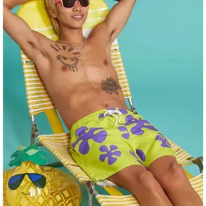 Patrick Star Swim Shorts XS - Vibrant Green with Purple Floral Pattern - Perfect for Beach & Pool