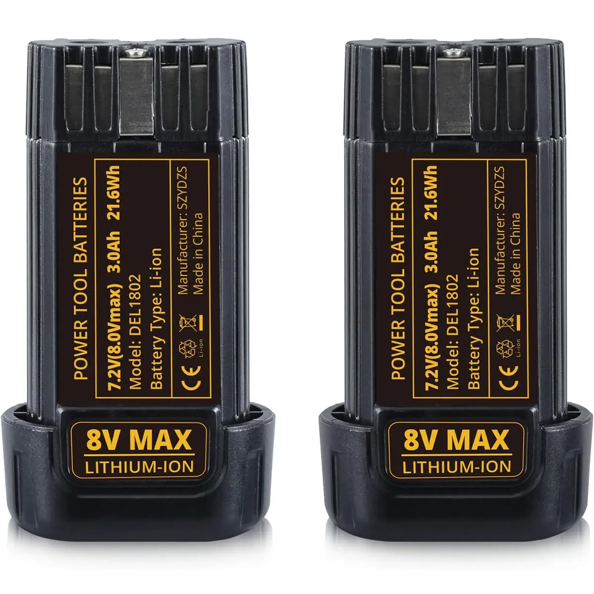 2-Pack 8V Lithium Ion Replacement Batteries (3000mAh) - Stable and Endurable, Extended Runtime, Higher Safety DCB080 Batteries Compatible with Dewalt DW4390, DCF680N1, DCF680N2, DCF680G2 Cordless Power Tools