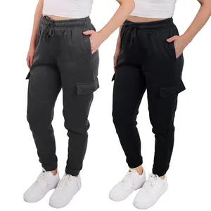 SPXTREME [2 Pack] Cargo Jogger Sweatpants for Women Casual Lounge Wear Breathable Fleece Bottoms with Pockets & Elastic Waistband Lightweight Comfy Super Soft Multicolor Trouser