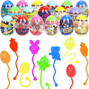 24 Pack  Easter Eggs with Sticky Stretchy Toys Inside – Filled Easter Eggs, Assorted Easter Elements, Surprise Party Favors for Kids, Egg Hunt, Easter Basket Stuffers