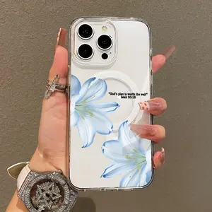 Soft Girl Magnetic Case for iPhone11/12/13/14/15/16/17/promax, Blue Lily Faith Quote Lightweight, Drop-Proof, MagSafe Compatible | Perfect for Teen Girls