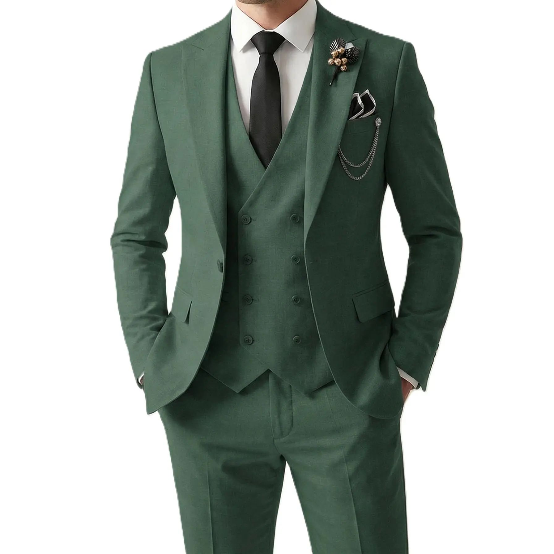 Men's 3-Piece Suit - Menswear, Long Sleeve Ready to Wear, Corporate Office Wear, Office to Groom Attire for Business Casual, Wedding, Ceremonies, Matching, Formal Wear Workwear