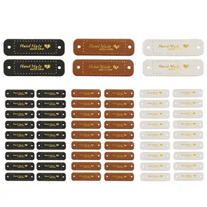 60Pcs Handmade PU Leather Tags Faux Leather Sew on Labels Embellishment Knit Accessories with Holes for DIY Crafts