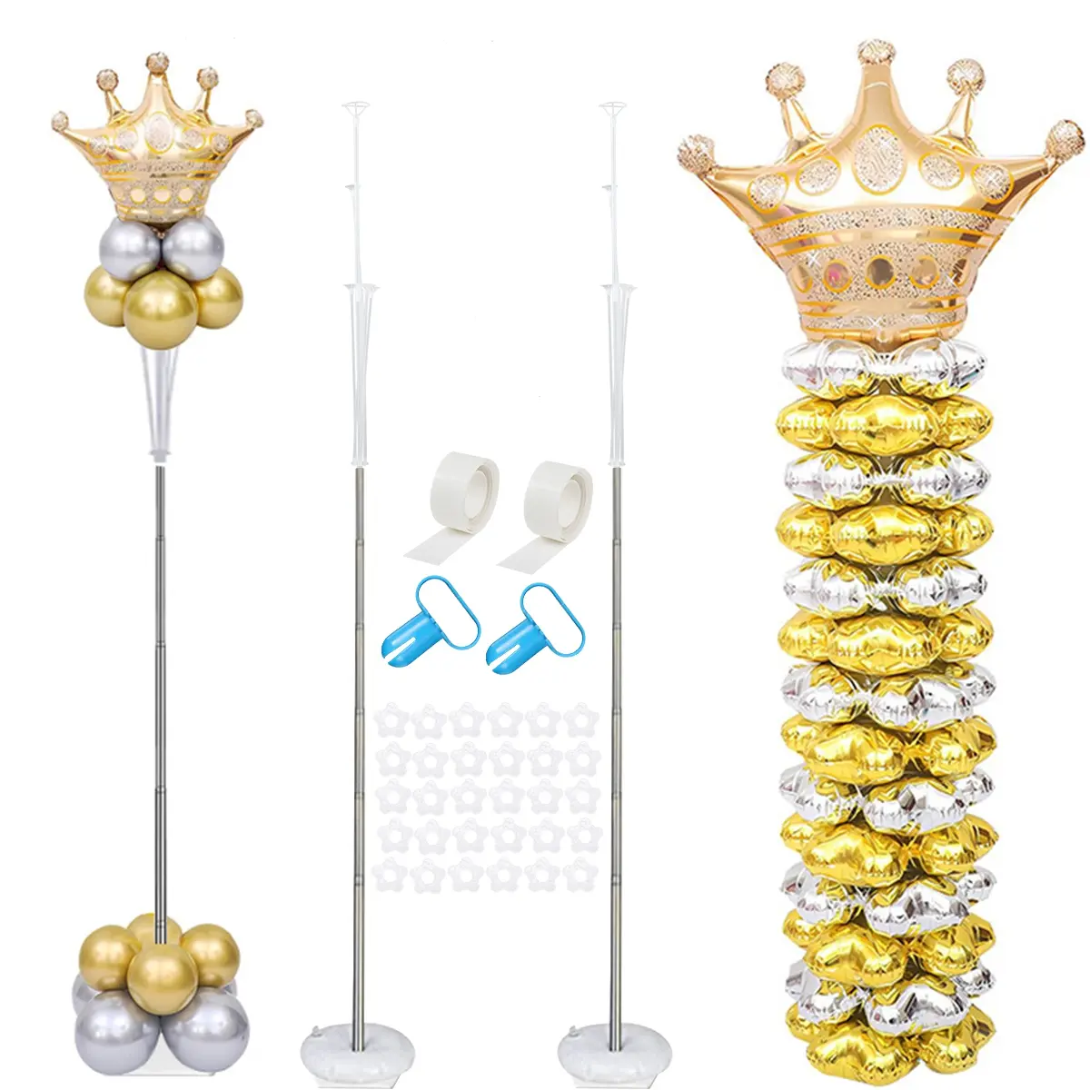 2 Sets Balloon Column Stand with Balloon holder, Adjustable Ballon Arch Stands with Reusable Metal Telescopic Design for Birthday, Wedding, Baby Shower, Halloween, Graduation Party Decoration summervibes