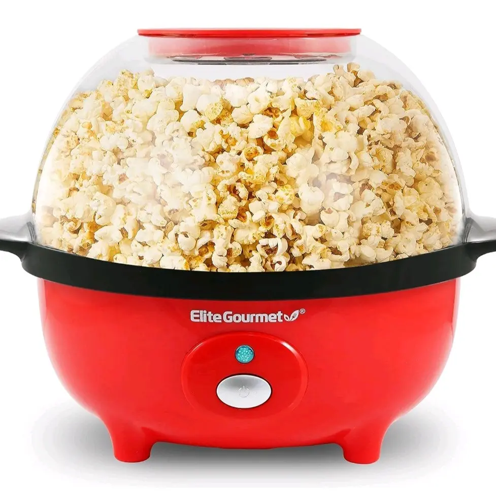 Automatic Stirring 12-cup Popcorn Maker Popper, Hot Oil Popcorn Machine w/Measuring Cap & Built-in Reversible Serving Bowl, Great for Home Party Kids, Safety ETL Approved, Red