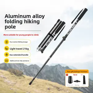 Aluminum Alloy Mountaineering Cane Ultra Light Folding Retractable Mountaineering Cane Professional Outdoor Hiking Equipment Climbing Stick