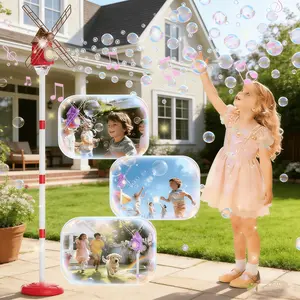 Windmill Bubble Machine, Music Sync LED Lights, Adjustable Height, Automatic Bubbles, Includes 50ML Concentrated Liquid