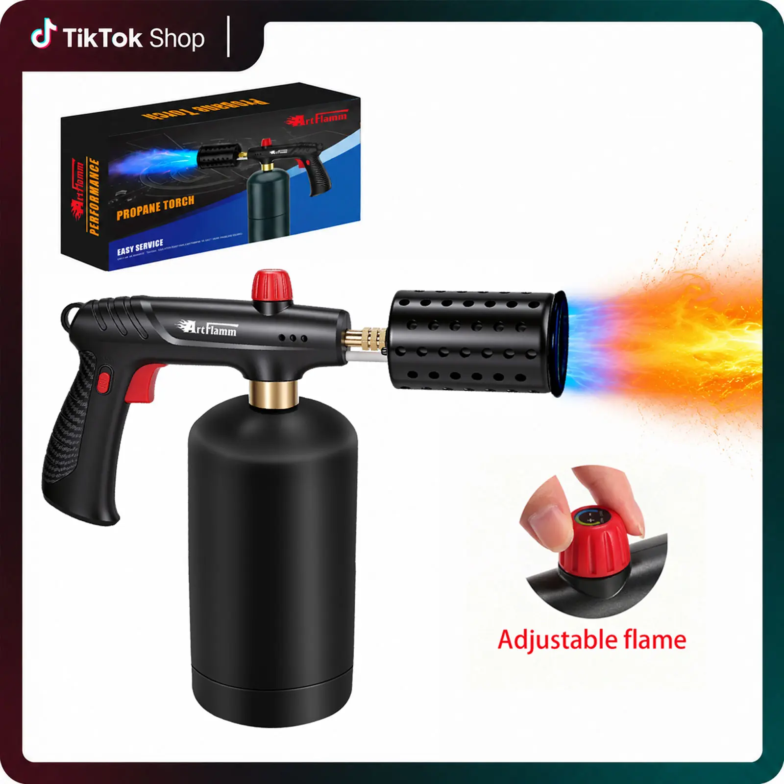 Multi-Purpose Propane Torch, Kitchen Cooking Blow Torch with Adjustable Flame, Charcoal Starter for BBQ, Searing, Wood Ignition, Weed Burning, Ice Melting and DIY Crafts (Tank Not Included)
