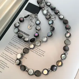 Viral Abalone Shell Necklace Set Iridescent Black Butterfly Pearl Choker And Bracelet For Women Natural Deep Sea Shell Bead Jewelry Gift