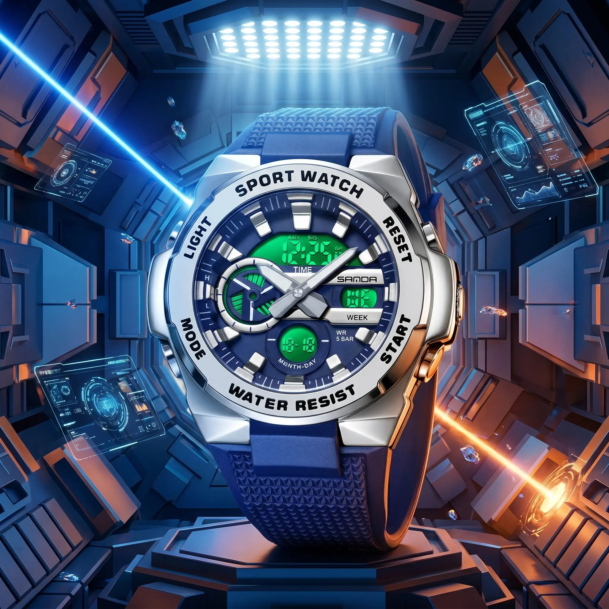 SANDA Men's Military Sporty Waterproof Watch - Heavy Duty Analog-Digital Dual Display, Luminous, Alarm, Electronic Stopwatch Wrist Watches, Water Resistant, Waterproof Round Dial Outdoor Tactical Wristwatch (Back to School)
