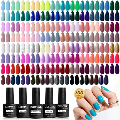 JODSONE 100-Piece Manicure Nail Care Starter Kit - Gloss Gel Nail Polish Set with Gel Base Top Coat, Beauty Products for Home Salon Self-Care, Mother's Day Gifts