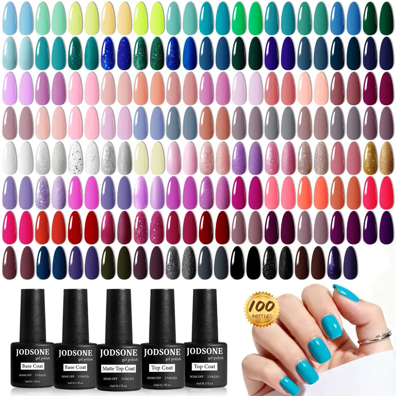 JODSONE 100-Piece Manicure Nail Care Starter Kit - Gloss Gel Nail Polish Set with Gel Base Top Coat, Beauty Products for Home Salon Self-Care, Mother's Day Gifts