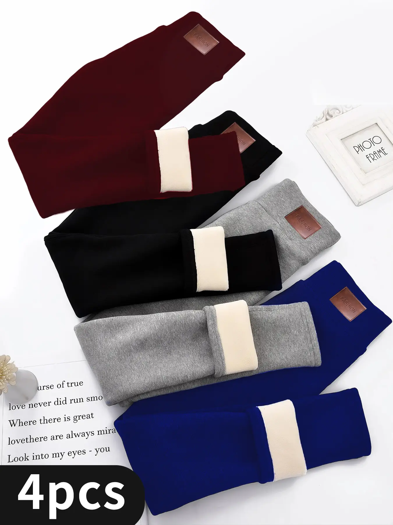 Women's 4-Piece Plush Leggings Solid Casual Plush Leggings Warm and Comfortable Winter Warm Pants Womenswear tiktokshopbacktoschool