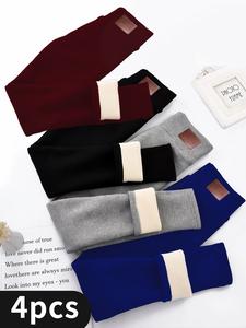 Women's 4-Piece Plush Leggings Solid Casual Plush Leggings Warm and Comfortable Winter Warm Pants Womenswear