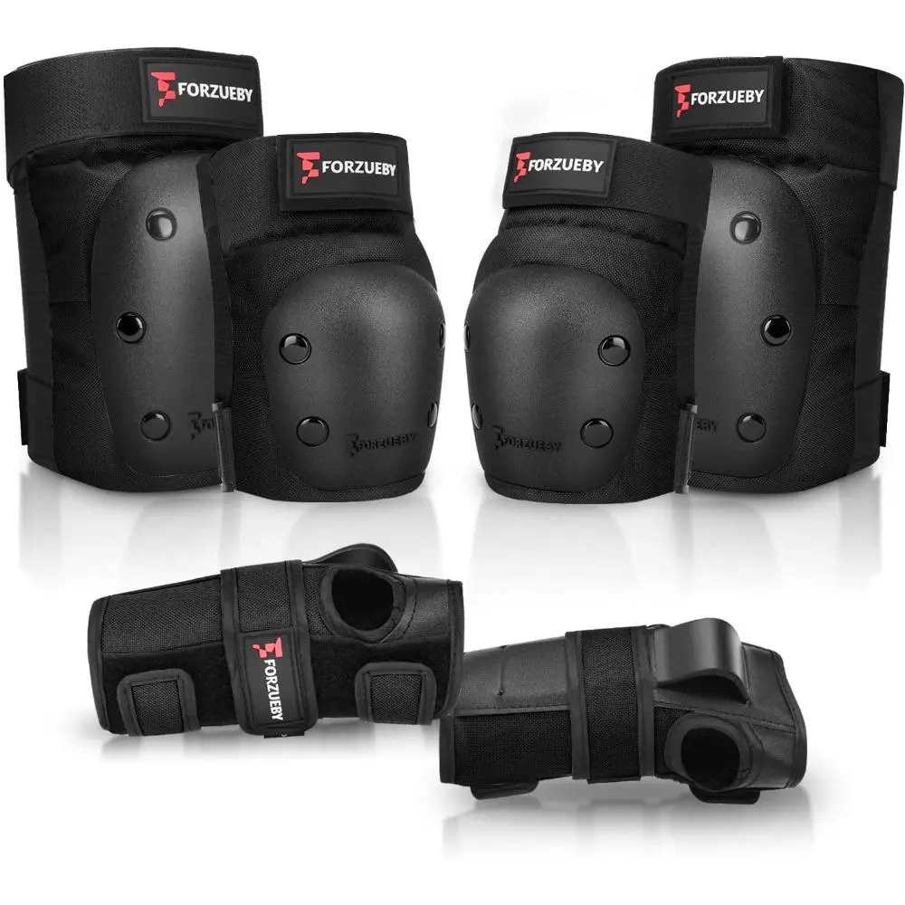 6-in-1 Adjustable Nylon Protective Gear Set for Children & Adults (155-220Lbs) - Small Knee Pads, Elbow Pads, Wrist Guards for Scooter, Cycling, Pennyboard, Skateboard, Breathable, Multi Sports, Roller/Skate, Stretch Fit, Pp Shell, Velcro Strips, Large, U