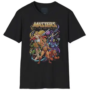 The Masters of the Universe Unisex Softstyle Graphic T-Shirt offers your the real '80s heritage taste and awesome art crafted on He-Man & Skeleton, Returns