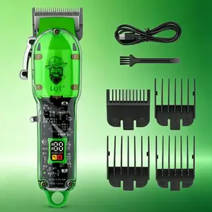 LQT See-Through Green Hair Clipper, Cordless Rechargeable Barber Trimmer with Visible Circuit Board, LCD Display Professional Hair Cutting Tool with Full Accessories