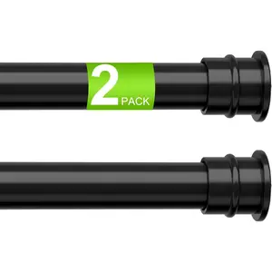 2 Pack 28-48 Inches No Drill Black Spring Loaded Adjustable Short Tension Curtain Rod for Window Kitchen Doorway Cupboard Wardrobe