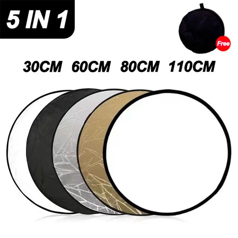 5-in-1 Collapsible Round Camera Reflector, Multi-Disc Fill Light Diffuser, Outdoor Photography Accessories, Backdrops & Props