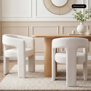 DAYALANE Dove Dining Chair Velvet Boucle Fully Assembled Modern Barrel Upholstered Accent Kitchen Chair Open Back Side Armchair Comfy Makeup Vanity Chairs for Living Room Home Office Reception