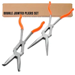 2pc Double Jointed Pliers Set – 13" Long Needle Nose Pliers and 45 Degree Bent Nose Pliers