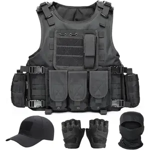 Men's Tactical Vest, Airsoft Vest, Black MOLLE Vest with Cap, Protective Equipment, Tactical Airsoft Gear