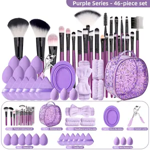 Makeup Brush Set Combination Kit Cosmetic Makeup Tool Powder Foundation Eyeshadow Concealer Detail Brushes Makeup Bag Beauty Sponge Puff Lash Curler Suitable for Face Daily Use