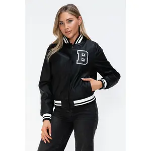 Love Me Now PU Leather Contrast Snap Down Bomber Jacket