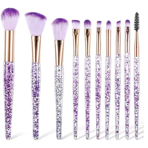 10 PCS Crystal Glitter Makeup Brushes, Cute Makeup Brushes Face Cosmetics Blending Brushes Professional Glitter Brushes for Foundation Concealer Eye Shadow Blush Lip