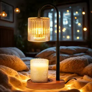 Modern Candle Warmer Lamp with Timer & Brightness Control Adjustable Flameless Safety Cylindrical Decorative for Loved Ones Friend Light Metal Wooden Amber-Black Rod Scent Jar Candle candles Light Fragrance  Home Goods Home Decoration candle warmer lamp