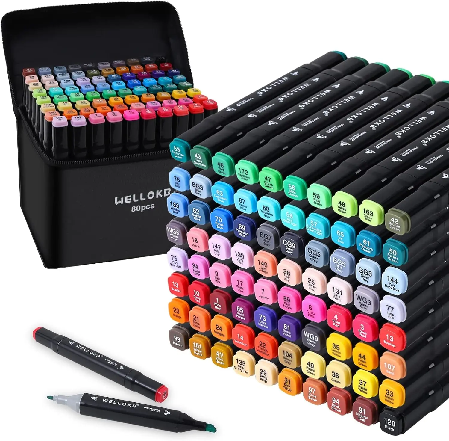 WELLOKB Alcohol Markers Set,Dual Tip Alcohol Based Art Marker for Adult Coloring,Permanent Illustration Sketch Pens for Drawing with Case,Coloring Book Markers,Spring Gifts,Creative Tools, Travel Painting