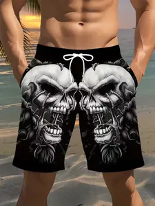 Men's Stylish Printed Casual Beach Shorts with Skull Dark Pattern 3D Print, Lightweight Fitted Comfortable Fit for Summer, Ideal for Golf Fishing Basketball Camping