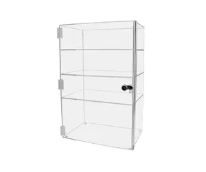 Clear Lucite Locking Cabinet Free Standing 12" x 9.5" x 19" Acrylic Display with Cam Lock and Keys Multi Shelf Display Case for Retail Products Convenient Stores Beauty Salon by 321 Plastics