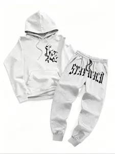 Gothic Print Sports Set, Hoodie & Joggers, Bold Street Style, Streetwear Tracksuit Set, Fall Winter Fashion, Long Sleeve Fitted Design, Moderate Fabric
