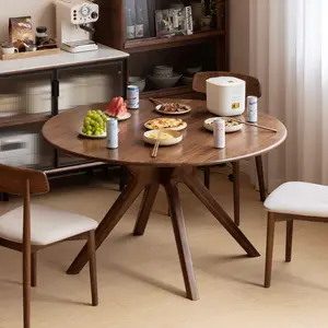 YESWOOD 43.3’’ Round 100% FAS-Grade Black Walnut Dining Table for 4-6, Solid Wood with X-Shaped Legs & Steel Straps, Farmhouse Style for Dining Room, Living Room, Office kitchen, modern dining room