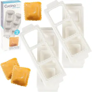 2" Ravioli Molds (2 Pack)- Homemade Filled Pasta Maker- 2 Piece Tray & Press makes 3 Raviolis or Pastry at a Time, Easy to Use & Clean- Italian Dinner Party Gift- Date Night Cooking