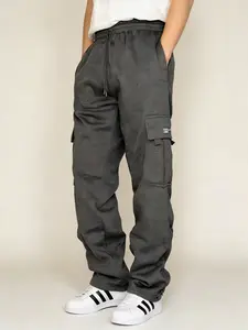 Men's 100% Polyester Fleece Cargo Sweatpants, Loose Fit Open Bottom Casual Joggers, Stretchy Soft Athletic Trousers with Pockets for Motocross, Machine Washable Stylish Beige Menswear Pants