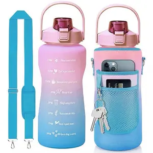 2L Water Bottle with Sleeve, Shoulder Pad & Strap - Washable, BPA-Free Plastic, Leak-Proof, Durable for Outdoor & Indoor Use - Bottled, Reusable